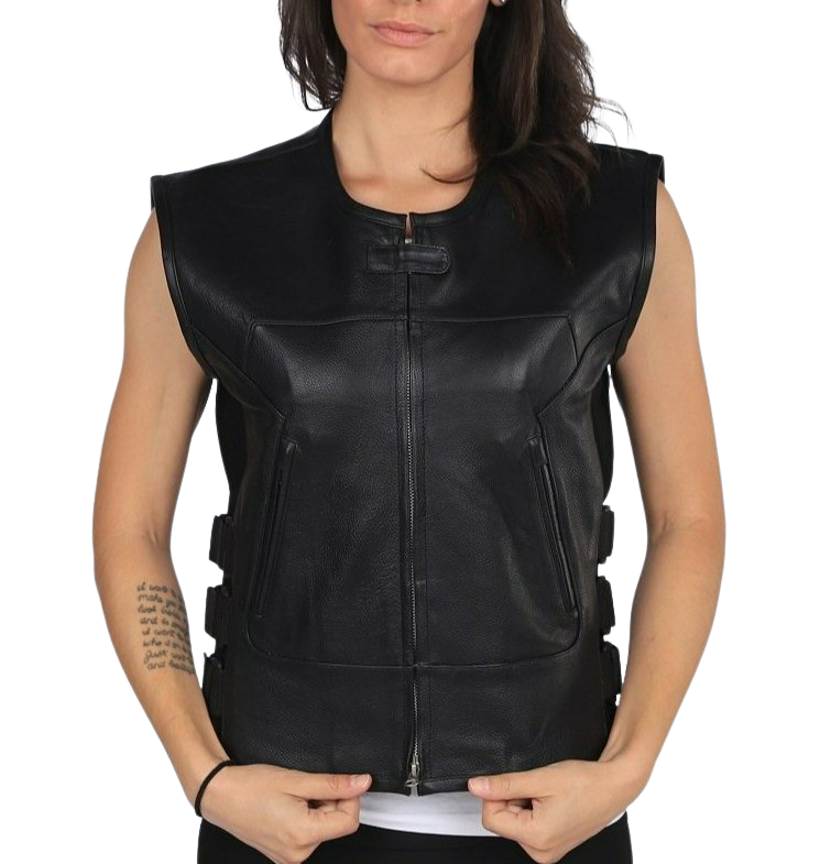 Women's Sassy Leather Biker Vest by MotoArt - MotoArtLeather