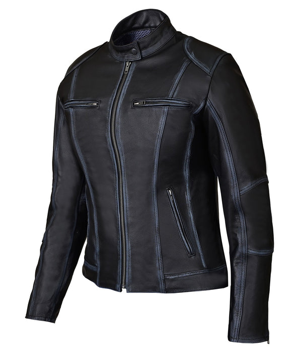 MotoArt Women Sassy Leather Jacket w/ Armor Protection - MotoArtLeather