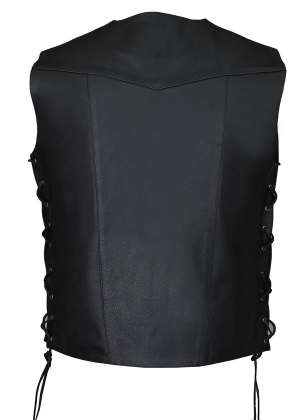 MotoArt Men Classic Black Leather Vest with Side Laces - MotoArtLeather