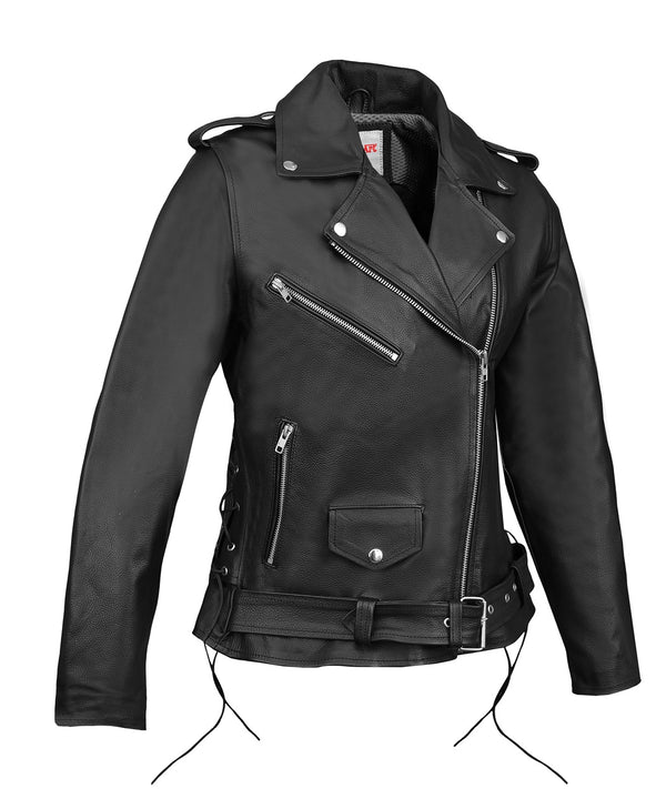 MotoArt Women Classic Black Premium Leather Motorcycle Vintage Jacket with Side Laces - MotoArtLeather