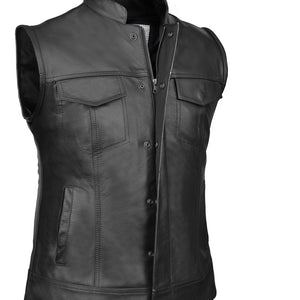 MotoArt Men Slider Cowhide Leather Vest w/ Concealed Carry Pocket - MotoArtLeather