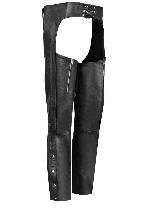 MotoArt Men's Black 'Easy Fit' Premium Leather Motorcycle Chaps - MotoArtLeather