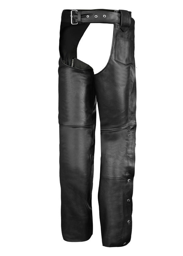 MotoArt Men's Black 'Easy Fit' Premium Leather Motorcycle Chaps - MotoArtLeather