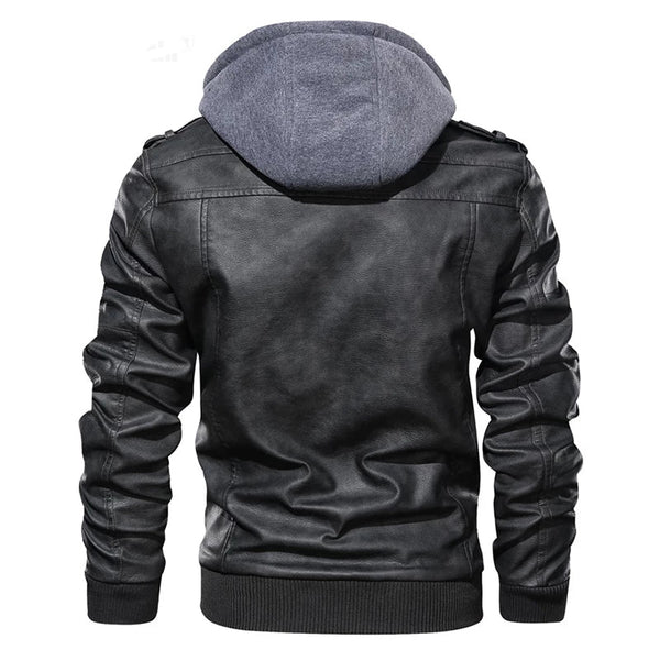 Mens Joe Genuine Leather Hooded Bomber Jacket with Removable Hoodie