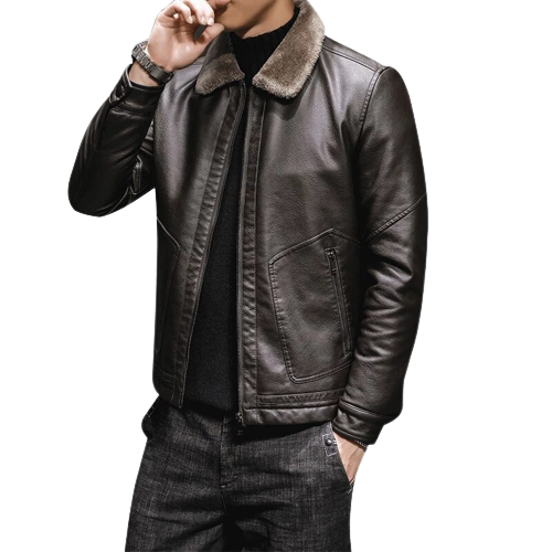 Mens Bill Genuine Lambskin Leather Faux Fur Lined Jacket