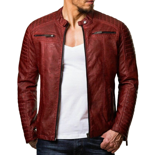 Mens Dave Shoulder Patch Work Genuine Lambskin Leather Jacket