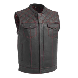 MotoArt Men's Trendy Red Stitched Cowhide Leather Vest - MotoArtLeather