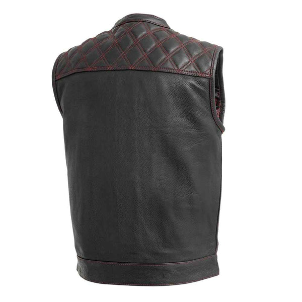 MotoArt Men's Trendy Red Stitched Cowhide Leather Vest - MotoArtLeather