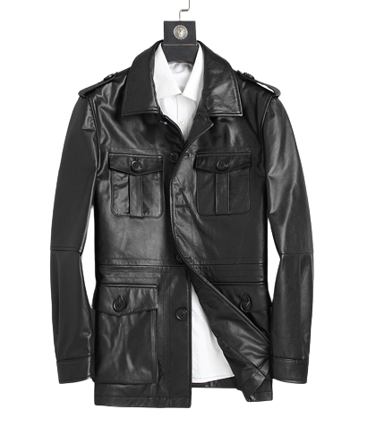 Mens Lamont Front Pocket Genuine Lambskin Leather Coat