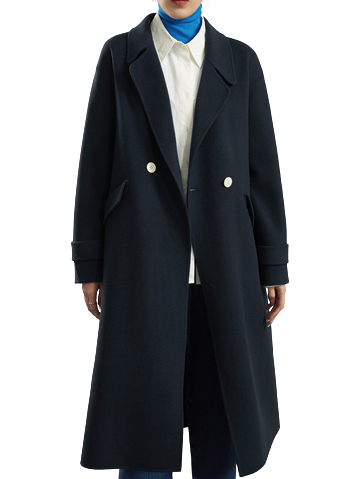 Womens Oona Front Button Blue Wool Long Coat