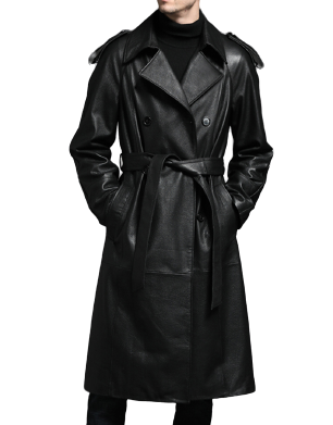 Mens Logan Front Button Genuine Lambskin Leather Long Coat