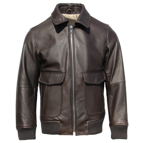 Mens Doug A2 Flight Aviator Cowhide Leather Brown Bomber Jacket