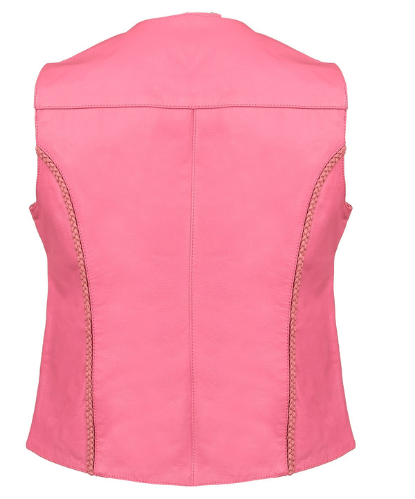 MotoArt Women Pink Diamond Braided Leather Vest