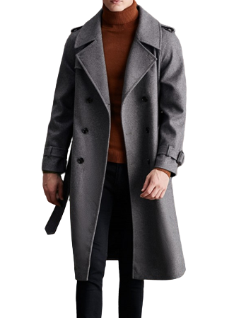 Mens Jonah Front Button Grey Wool Double Breasted Long Coat