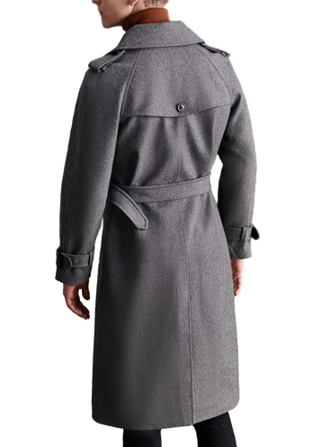 Mens Jonah Front Button Grey Wool Double Breasted Long Coat