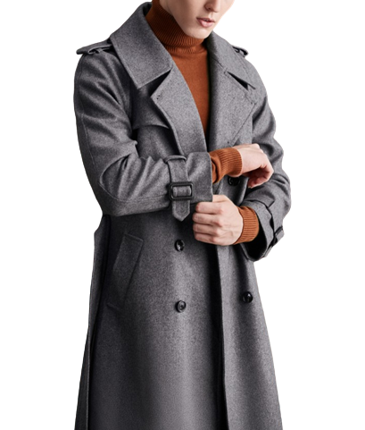 Mens Jonah Front Button Grey Wool Double Breasted Long Coat