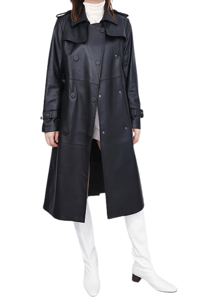 Womens Angela Genuine Lambskin Leather Long Trench Coat