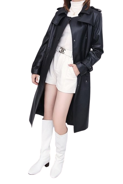 Womens Angela Genuine Lambskin Leather Long Trench Coat