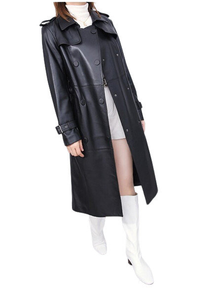 Womens Angela Genuine Lambskin Leather Long Trench Coat