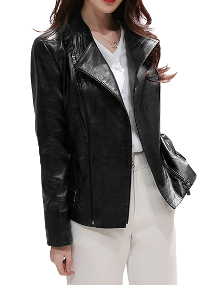 Womens Sharon Genuine Lambskin Biker Leather Jacket