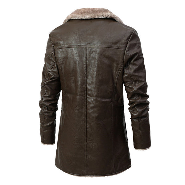 Mens Matt Front Button Faux Fur Lined Leather Coat