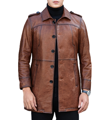 Mens Kreon Front Button Genuine Lambskin Leather Coat