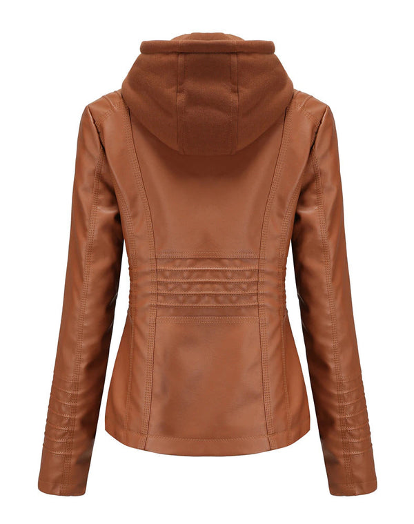 Womens Sarah Genuine Lambskin Leather Hooded Jacket with Removable Hoodie