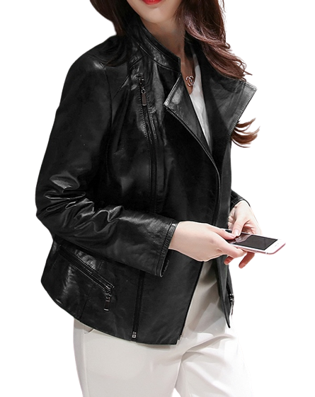 Womens Sharon Genuine Lambskin Biker Leather Jacket