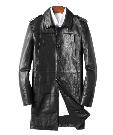 Mens Kreon Front Button Genuine Lambskin Leather Coat