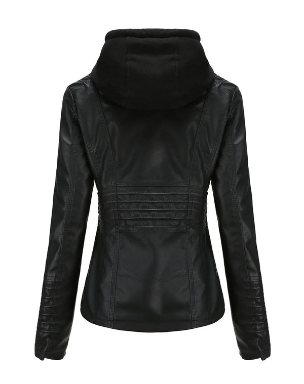 Womens Sarah Genuine Lambskin Leather Hooded Jacket with Removable Hoodie