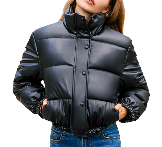 Womens Betty Genuine Lambskin Leather Puffer Jacket