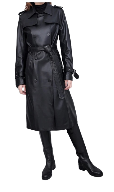 Womens Angela Genuine Lambskin Leather Long Trench Coat