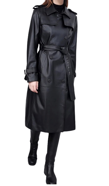 Womens Angela Genuine Lambskin Leather Long Trench Coat