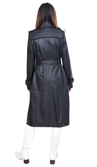 Womens Angela Genuine Lambskin Leather Long Trench Coat