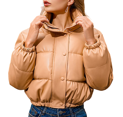 Womens Betty Genuine Lambskin Leather Puffer Jacket