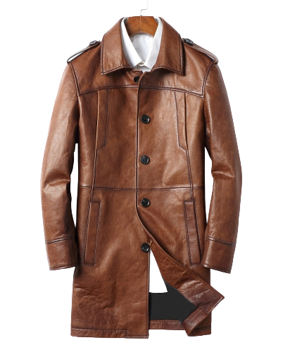 Mens Kreon Front Button Genuine Lambskin Leather Coat