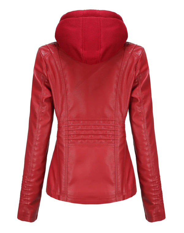 Womens Sarah Genuine Lambskin Leather Hooded Jacket with Removable Hoodie