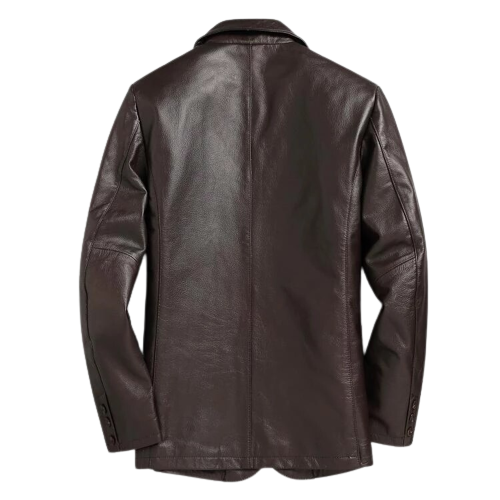 Mens Dan Front Button Leather Coat