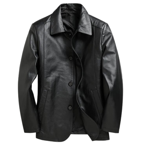 Mens Dan Front Button Leather Coat