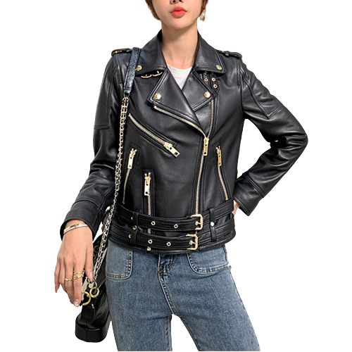 Womens Cynthia Genuine Lambskin Biker Leather Jacket