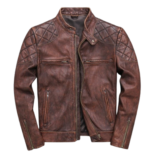 Mens Robert Red Brown Shoulder Patch Work Genuine Lambskin Leather Jacket