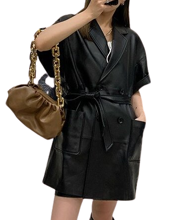 Womens Liz Genuine Lambskin Leather Long Trench Coat