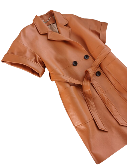 Womens Liz Genuine Lambskin Leather Long Trench Coat