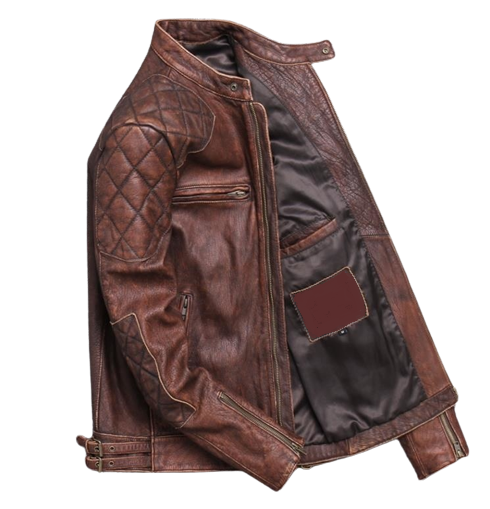 Mens Robert Red Brown Shoulder Patch Work Genuine Lambskin Leather Jacket