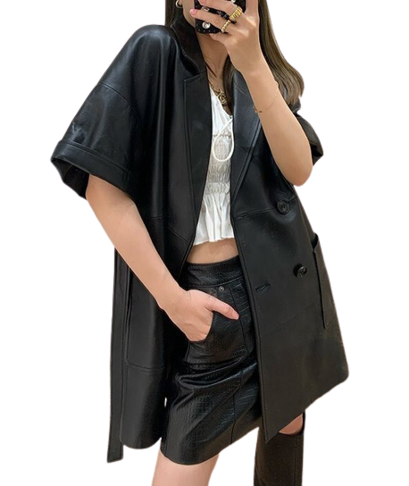 Womens Liz Genuine Lambskin Leather Long Trench Coat