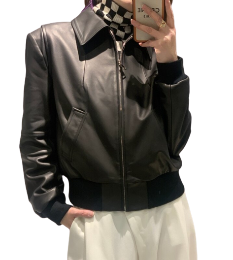 Womens Laura Genuine Lambskin Leather Bomber Jacket