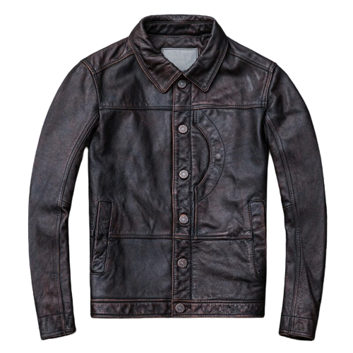 Mens Brian Front Pocket Dark Brown Genuine Lambskin Leather Jacket