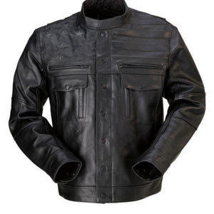 MotoArt Men's Patriot Biker Genuine Leather Jacket - MotoArtLeather