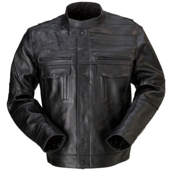 MotoArt Men's Patriot Biker Genuine Leather Jacket - MotoArtLeather
