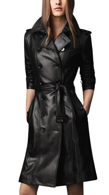 Womens Anna Genuine Lambskin Leather Long Trench Coat